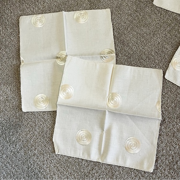 Retro Vintage Swirl Tablecloth / Two Napkins Cream Linen? 26" Square Lot 2x - Picture 4 of 6